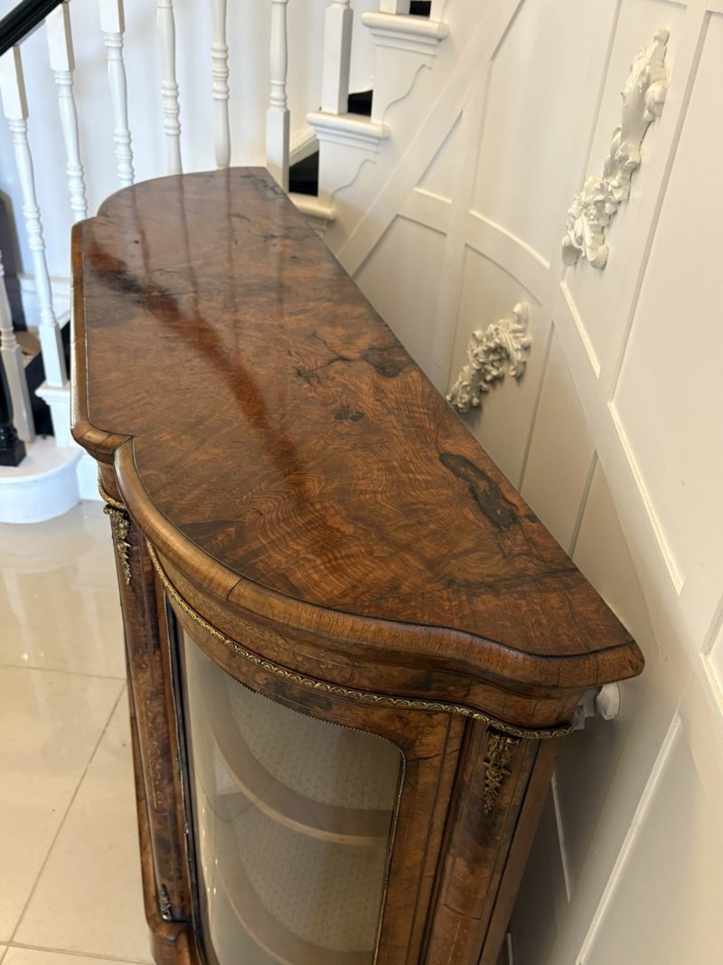 Outstanding Quality Antique Victorian Inlaid Burr Walnut Porcelain Mounted Credenza - Image 8